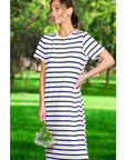 Striped Short Sleeve Maxi Dress with Side Slit