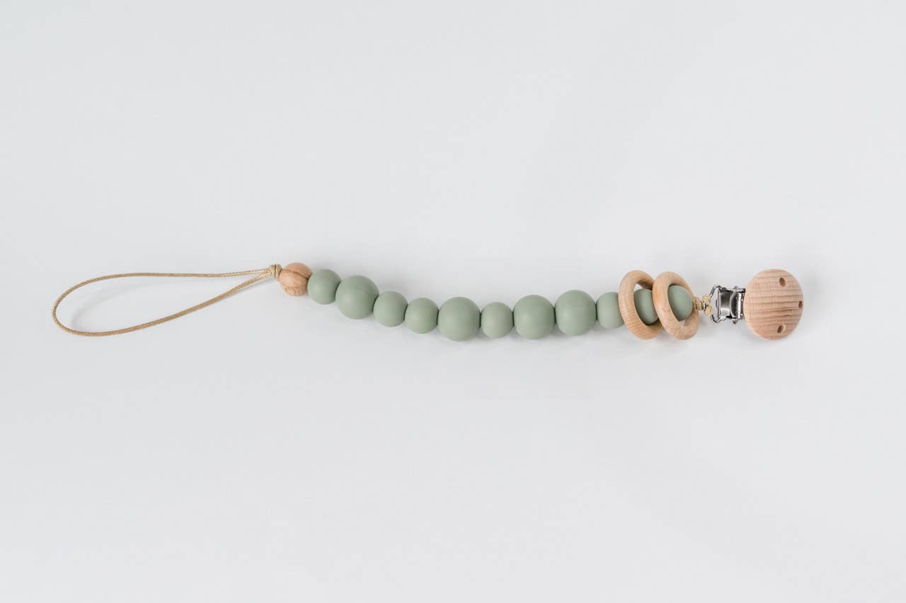 Silicone Bead &amp; Wood Ring Pacifier Clip