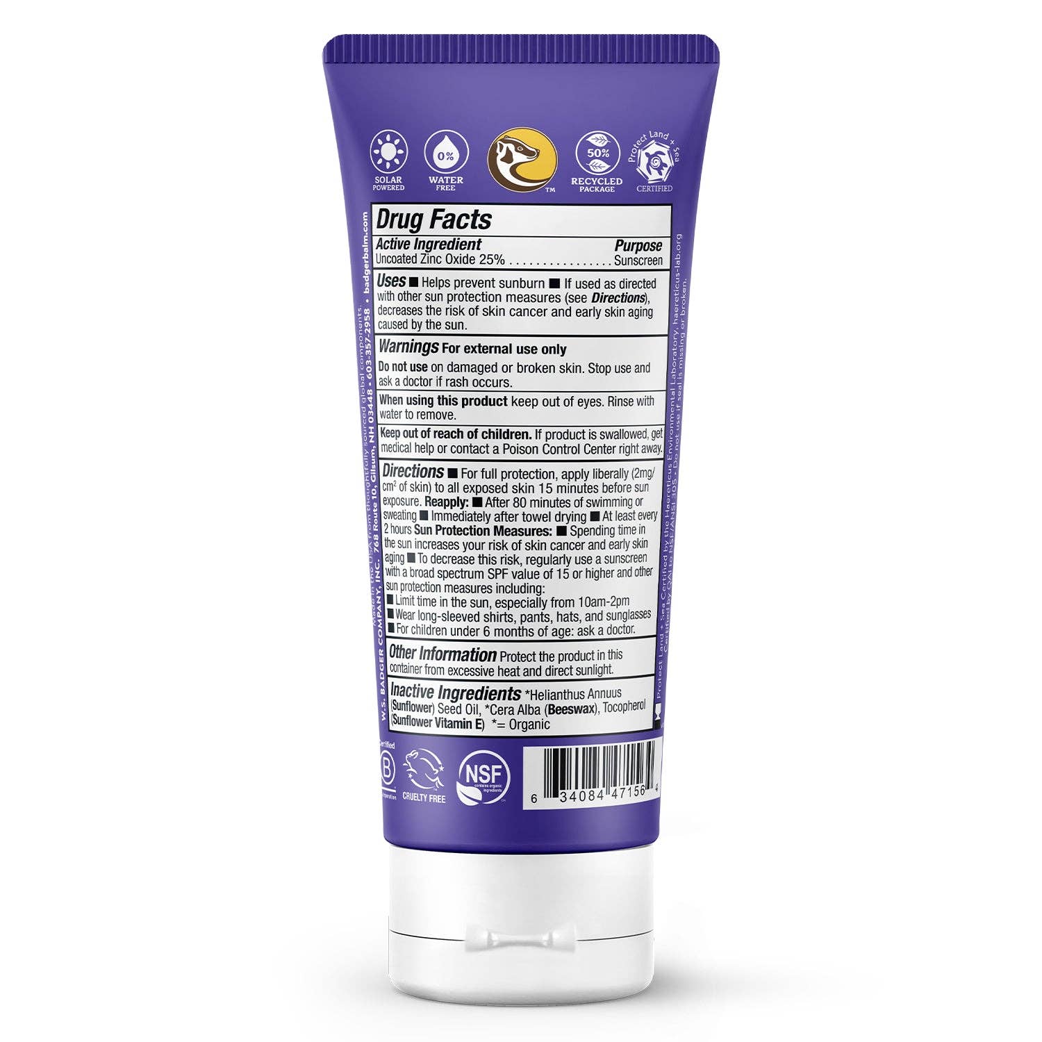 Badger Mineral Sunscreen Cream SPF 50, Zinc Oxide Sun Care