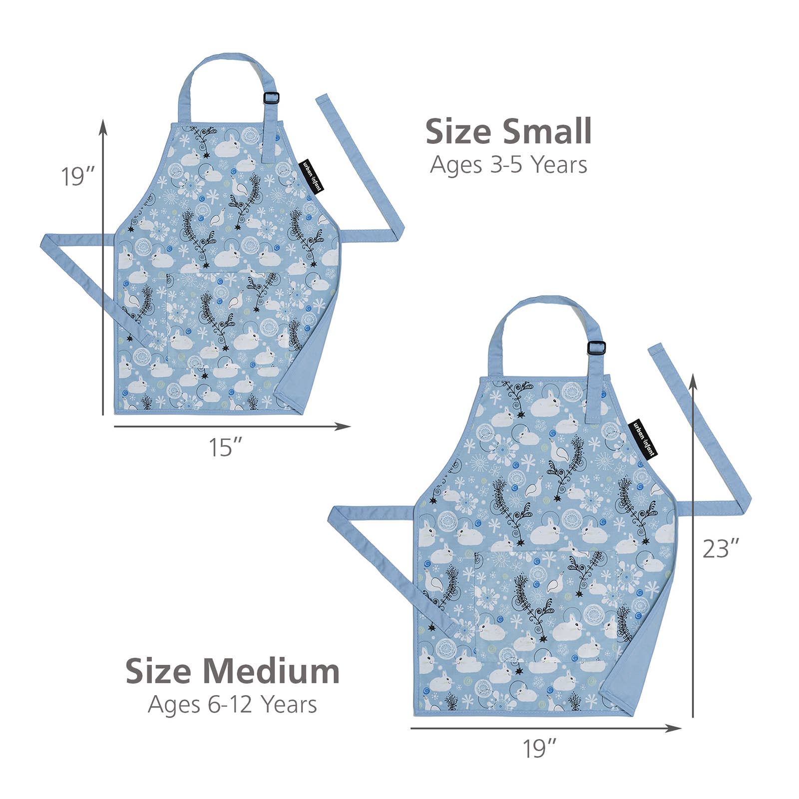 Urban Infant - Little Helper Kids Apron, Washable Cotton/Poly - Bunnies