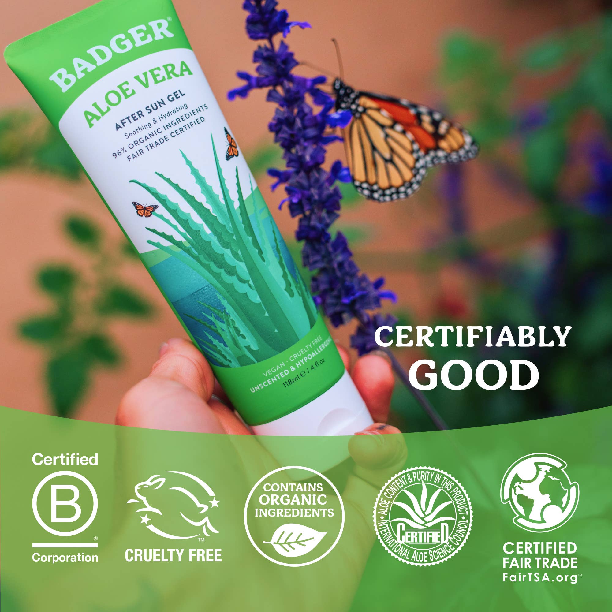 Badger Aloe Vera Gel for Face &amp; Body, Sunburn Relief
