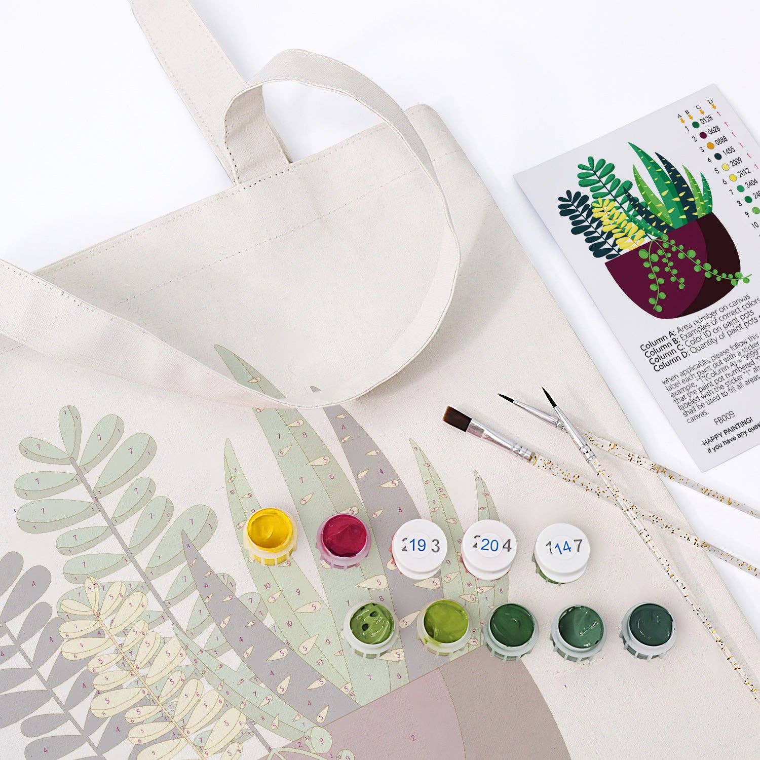 Paint Your Numbers - Succulent Garden Tote Paint by Numbers Kit