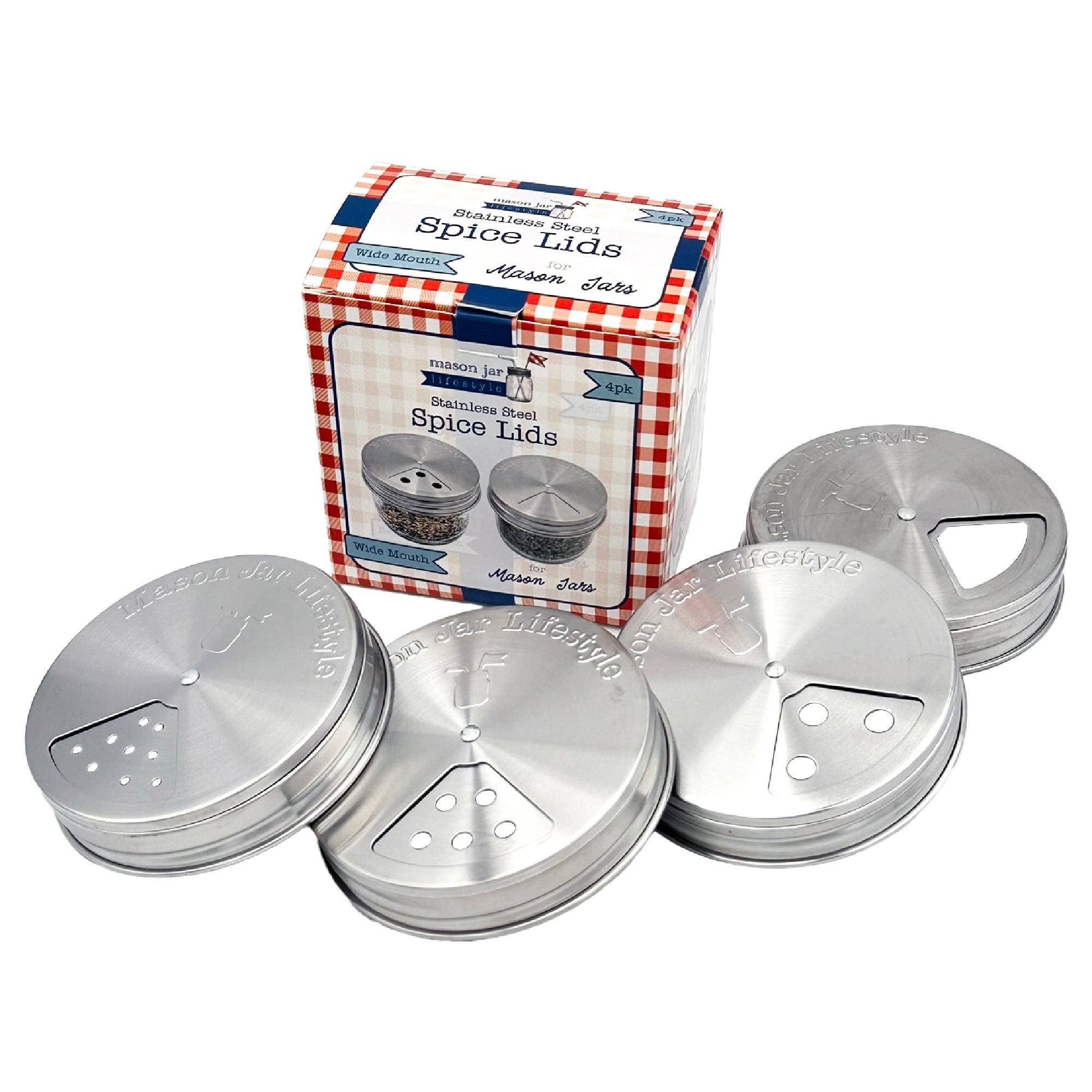 Mason Jar Lifestyle - 4 Pack Stainless Steel Spice Lids