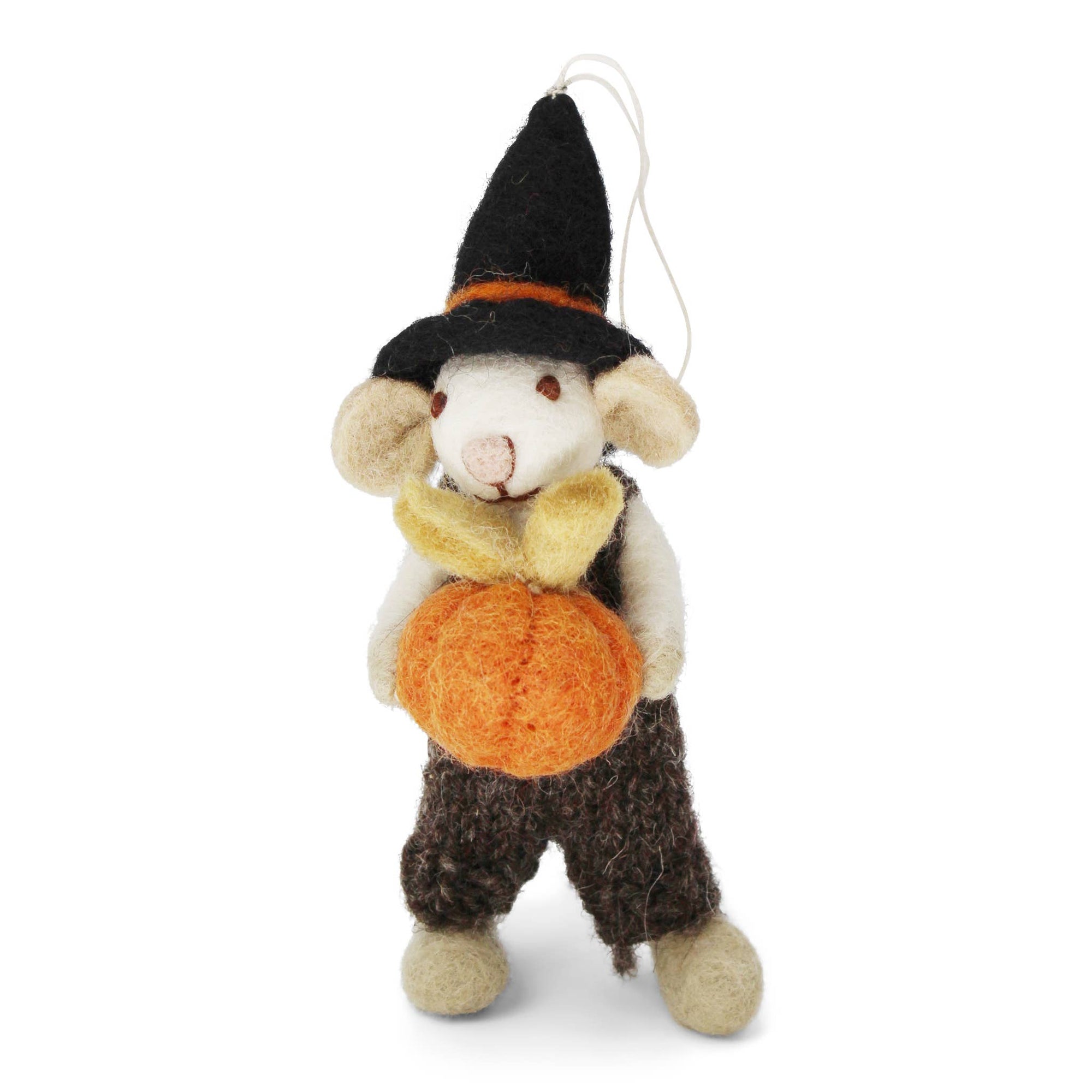 Small White Boy Mouse w/Pumpkin and Brown Pants