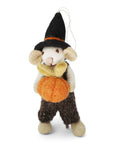 Small White Boy Mouse w/Pumpkin and Brown Pants