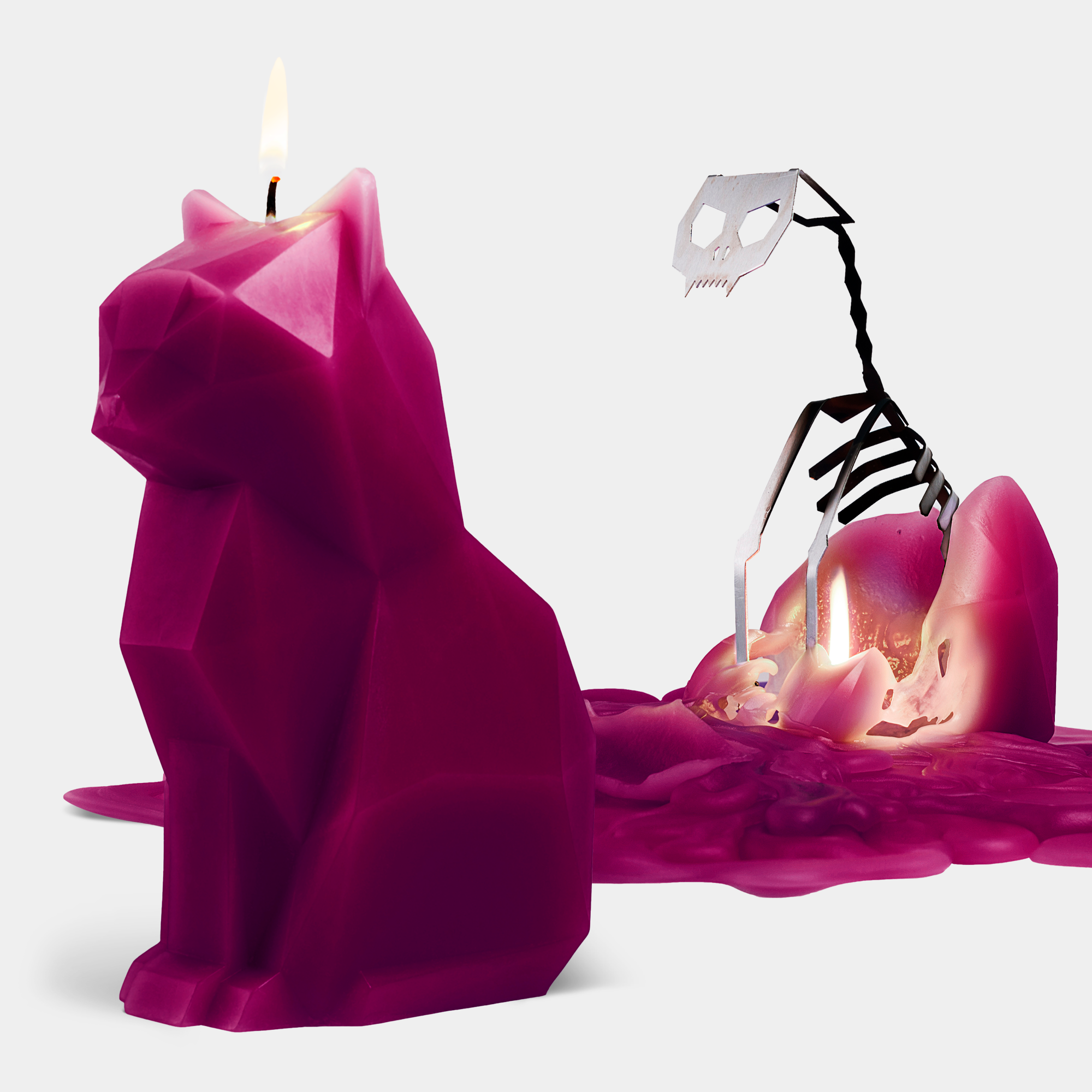 Pyropet Cat Candle with Skeleton - Red
