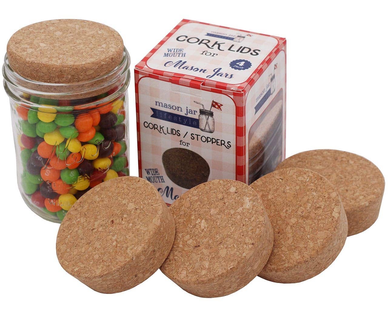 Mason Jar Lifestyle - Cork Lid / Stopper for Mason Jars 4 Pack