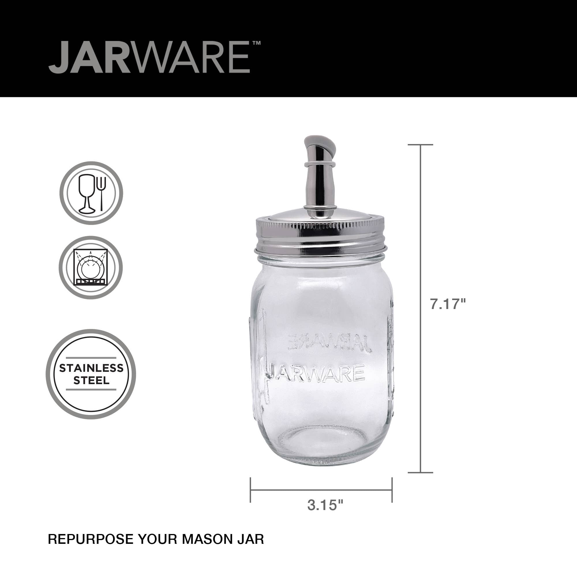 Jarware Glass Mason Jar and Oil Cruet Lid