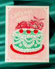 Let's Eat Cake Cat - Risograph Birthday Card