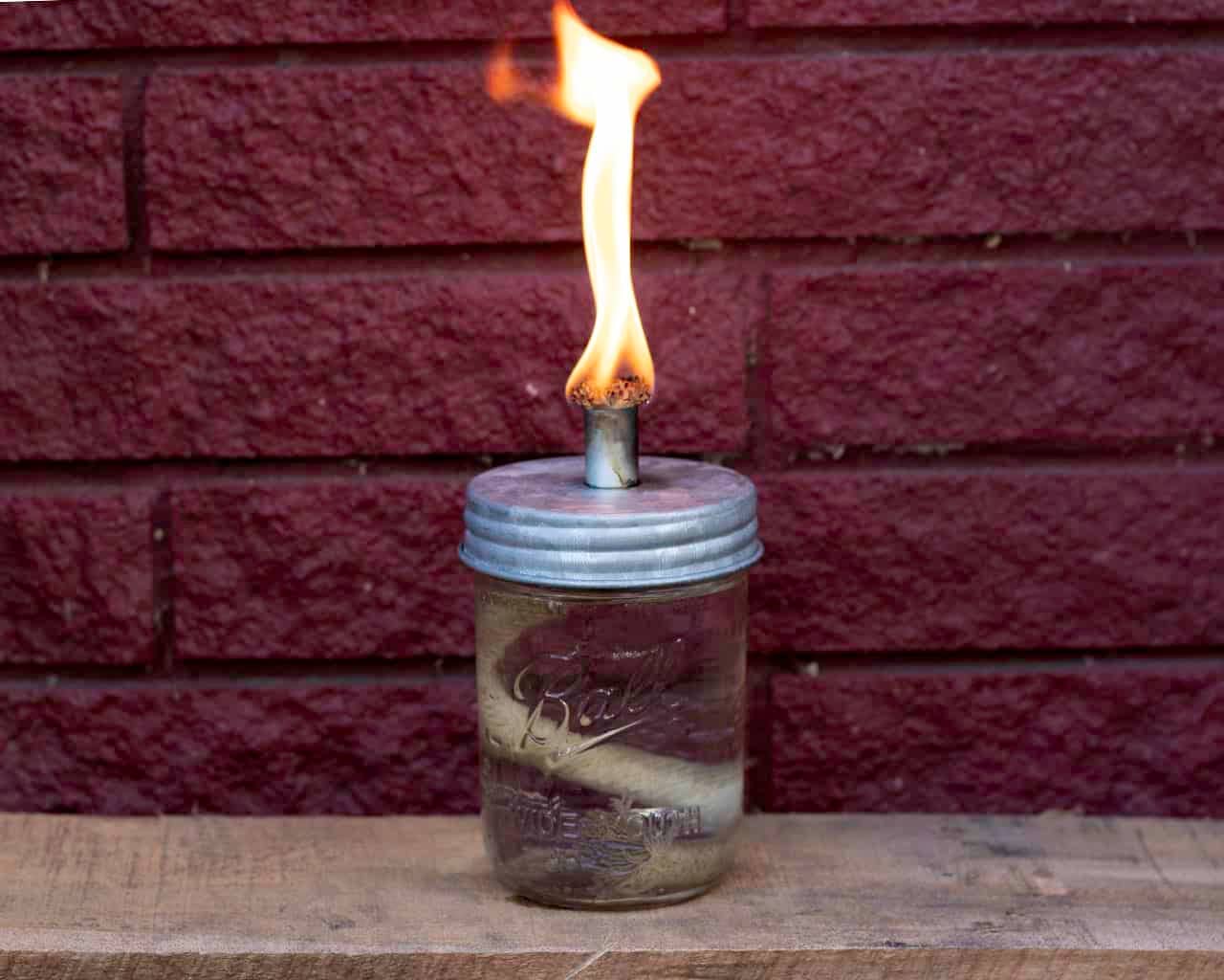 Tiki Torch Oil Lamp Lid in Galvanized Metal for Mason Jars