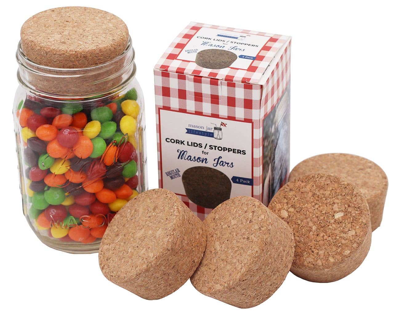 Mason Jar Lifestyle - Cork Lid / Stopper for Mason Jars 4 Pack