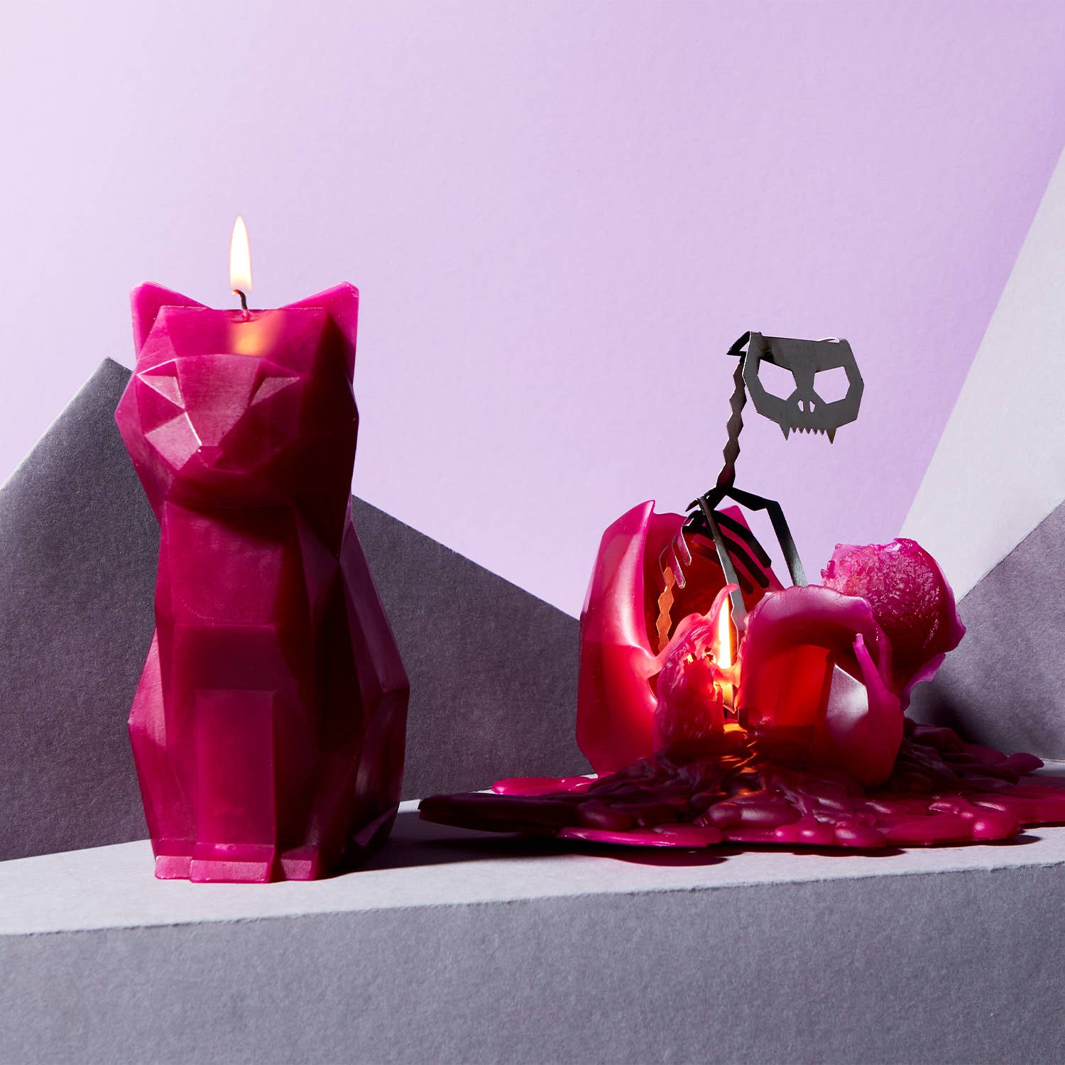 Pyropet Cat Candle with Skeleton - Red
