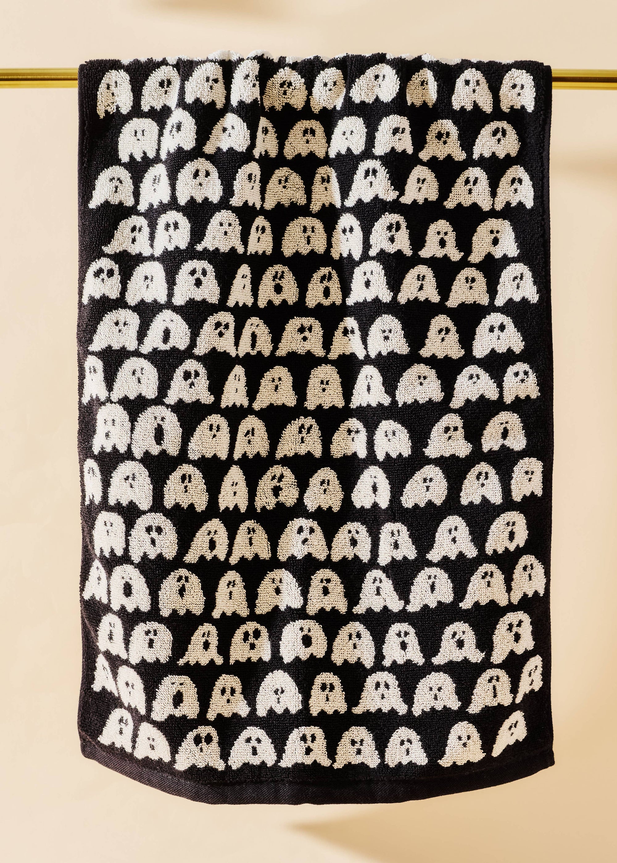Ghost Spooky Cute Black and White Terry Cloth Hand Towel