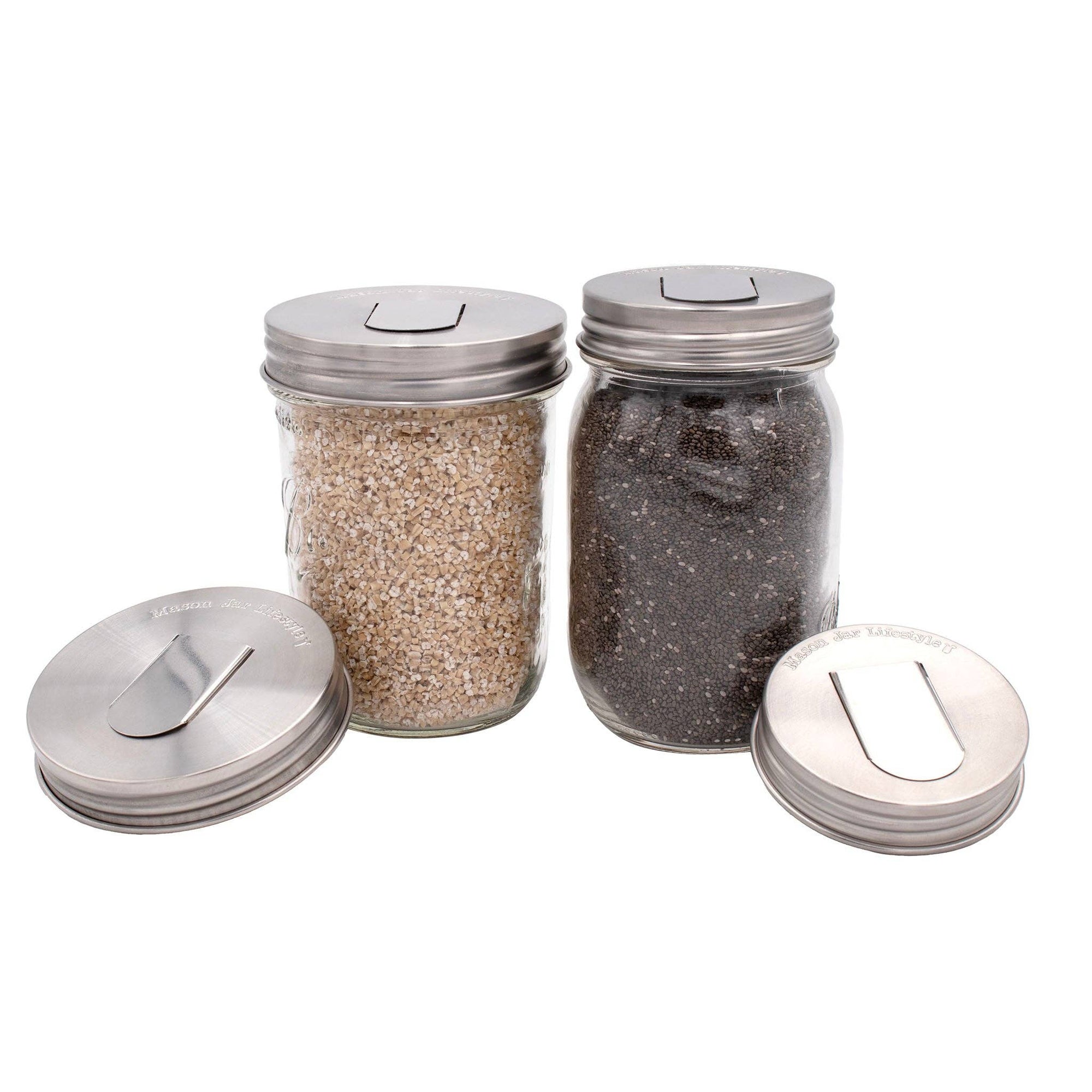 Mason Jar Lifestyle - Grain Dispenser Stainless Steel Lids for Mason Jars 2 Pack