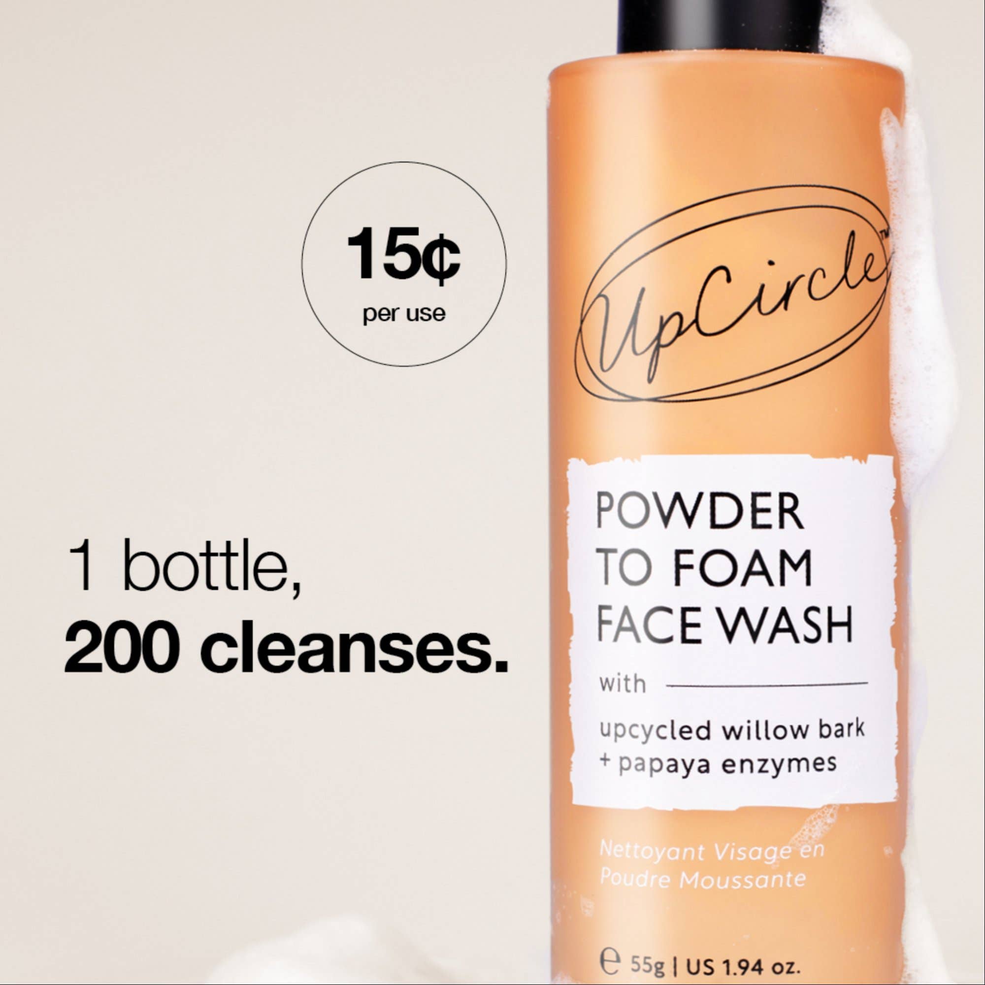 Powder-to-Foam Face Wash with Upcycled Willow Bark + Papaya