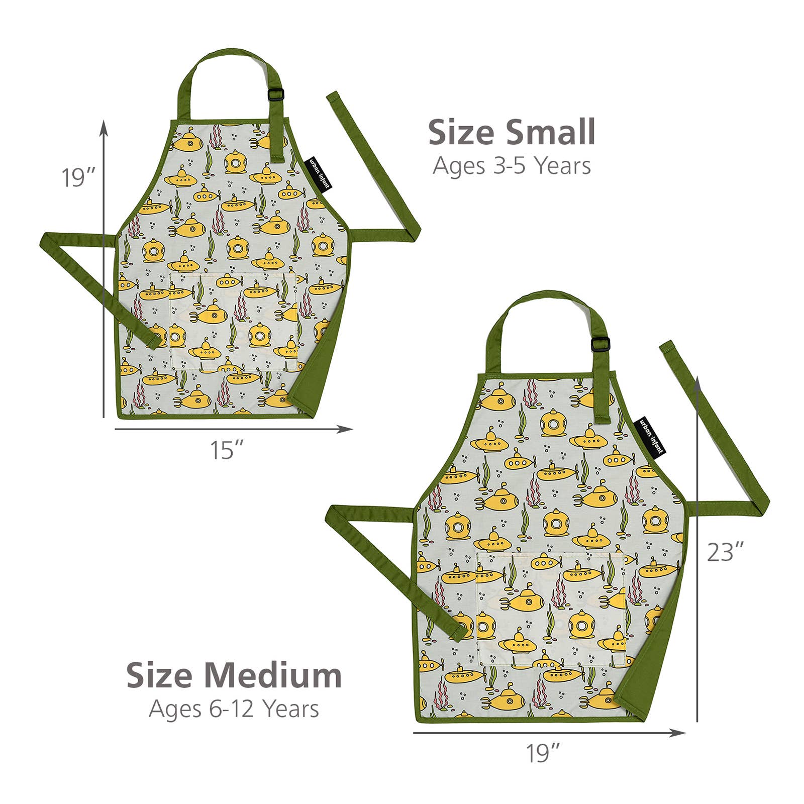 Urban Infant - Little Helper Kids Apron, Washable Cotton/Poly - Submarines