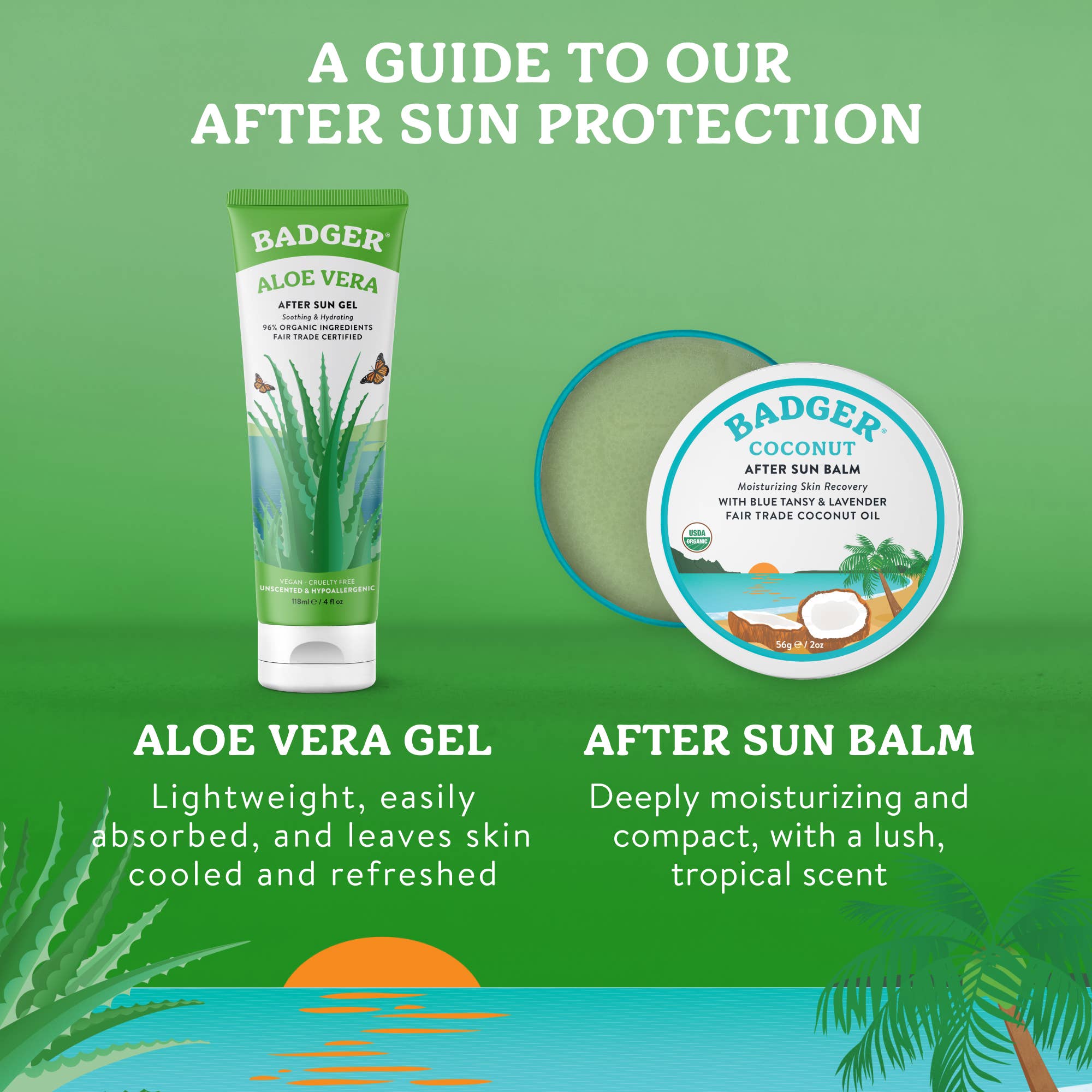 Badger Aloe Vera Gel for Face &amp; Body, Sunburn Relief