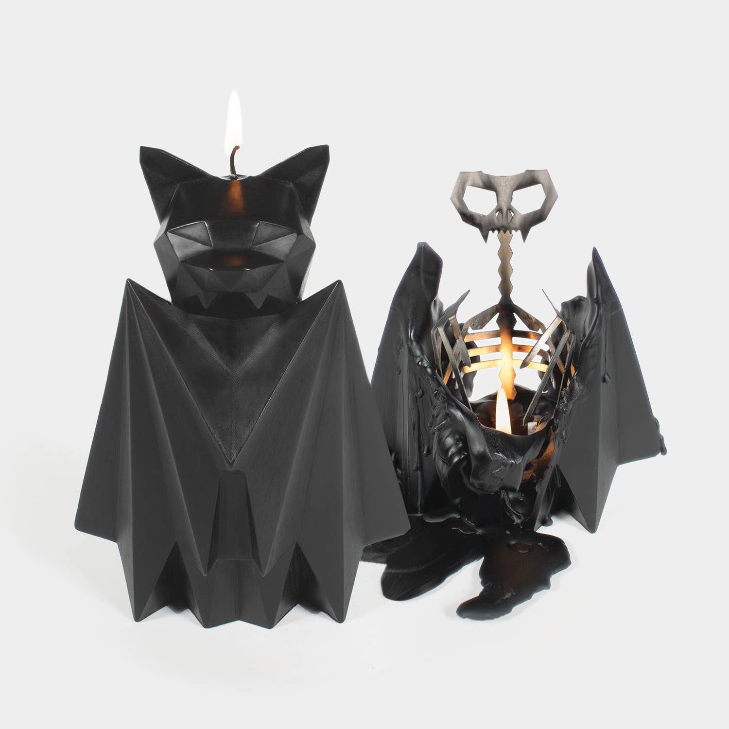 Black Bat Candle with skeleton. Creepy Cute Decor by Pyropet