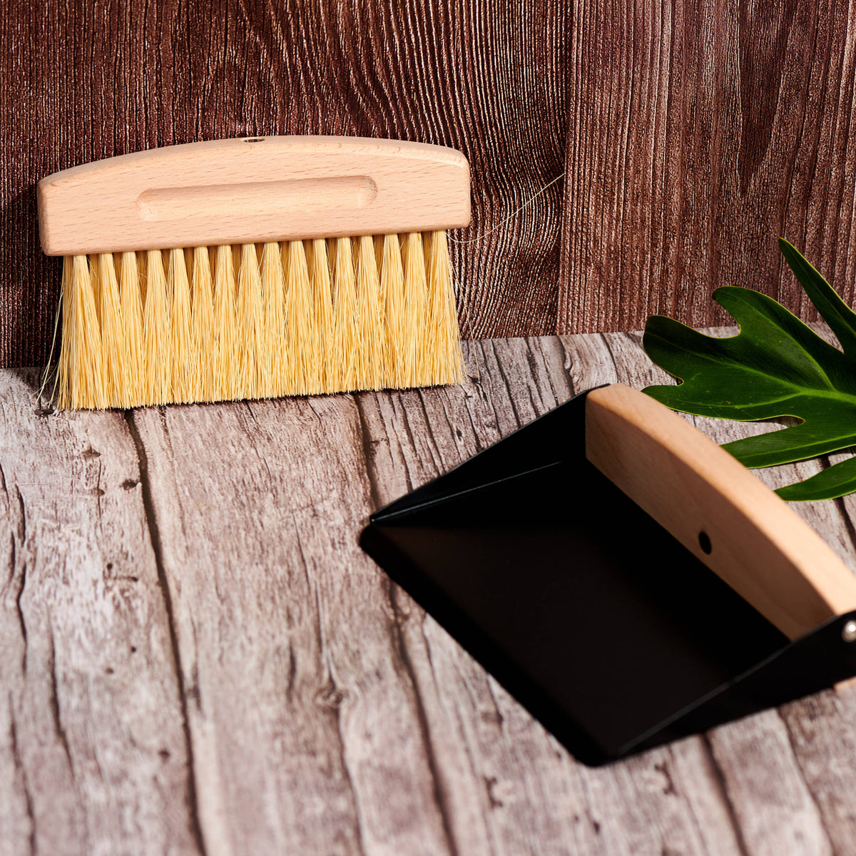 Wood Broom and Metal Dustpan Set