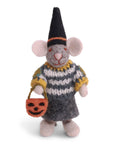 Small Grey Girly Mouse w/Halloween Basket