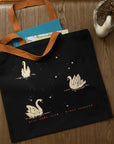 Night Swans Flat Tote | Black Canvas Tote Bag