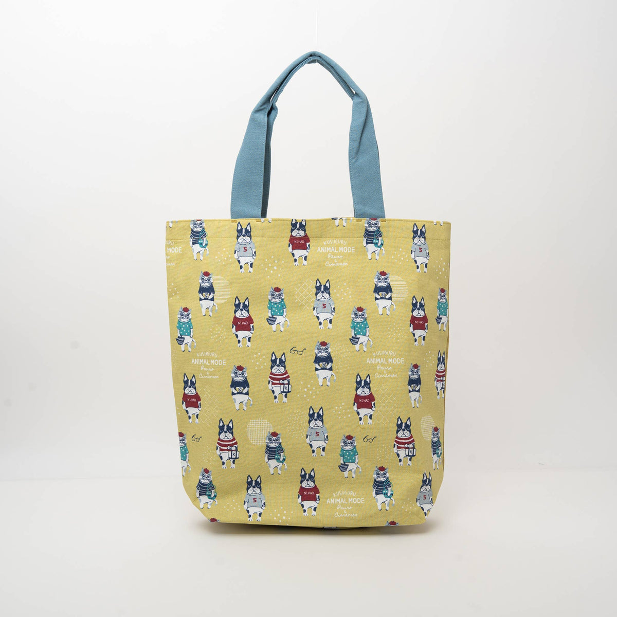 Kusuguru Japan Cat &amp; French Bulldog Embroidered Tote Bag - Y