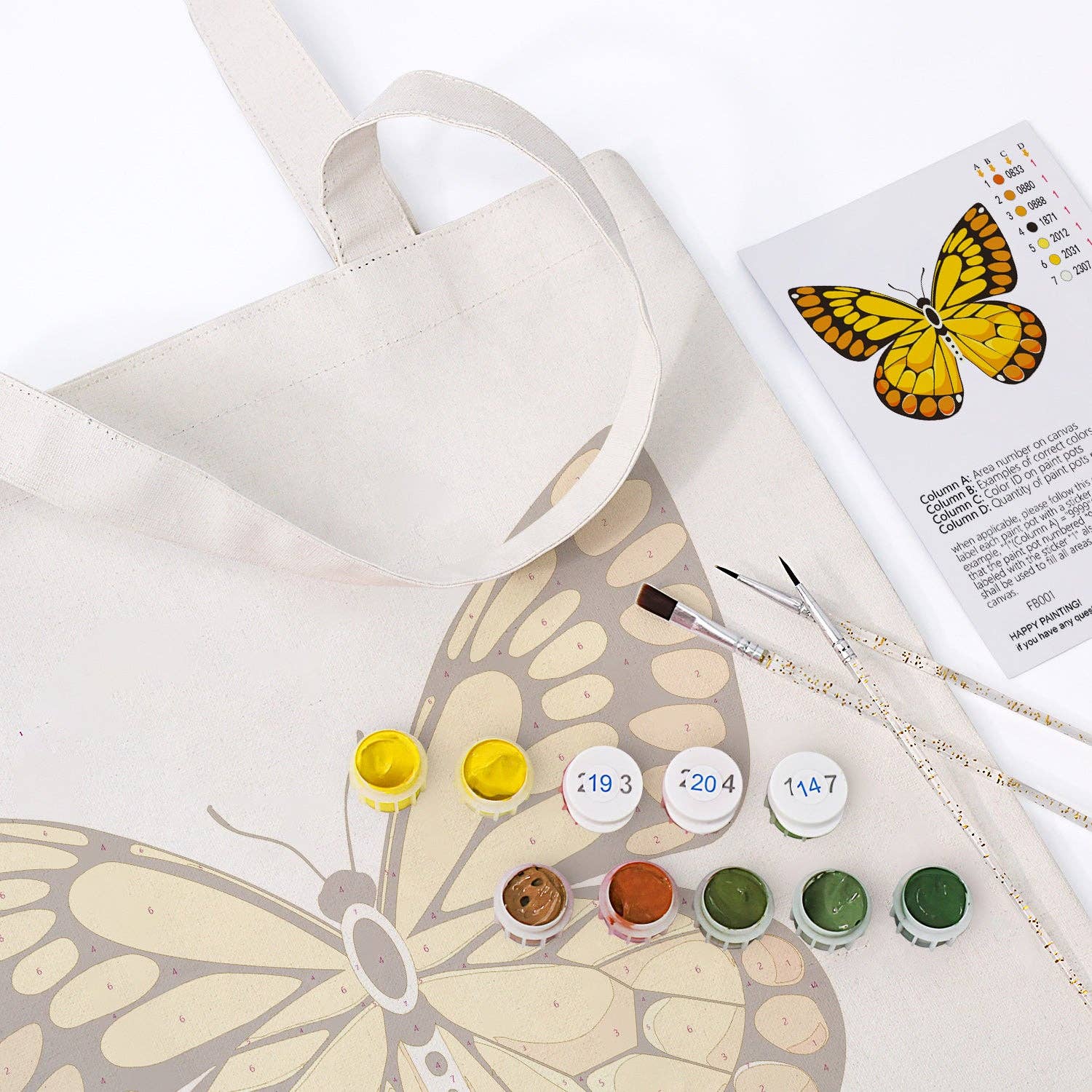 Paint Your Numbers - Golden Monarch Tote – Sunset Butterfly Edition Paint by Numbers Kit