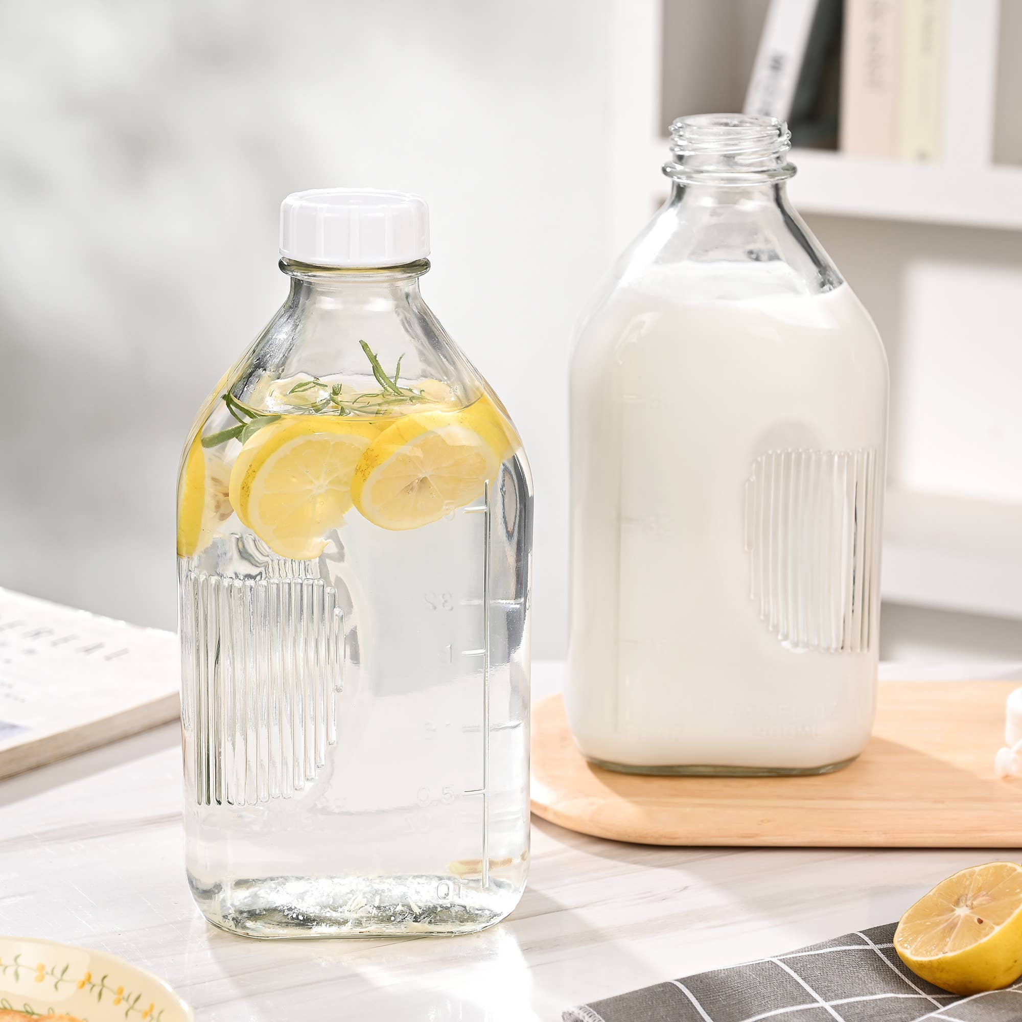Fox Run Large Glass Milk Bottles, Set of 2 64oz/2 Quart