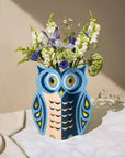 Owl Paper Vase | Blue, Peach & Gold | Fall Christmas & Luck