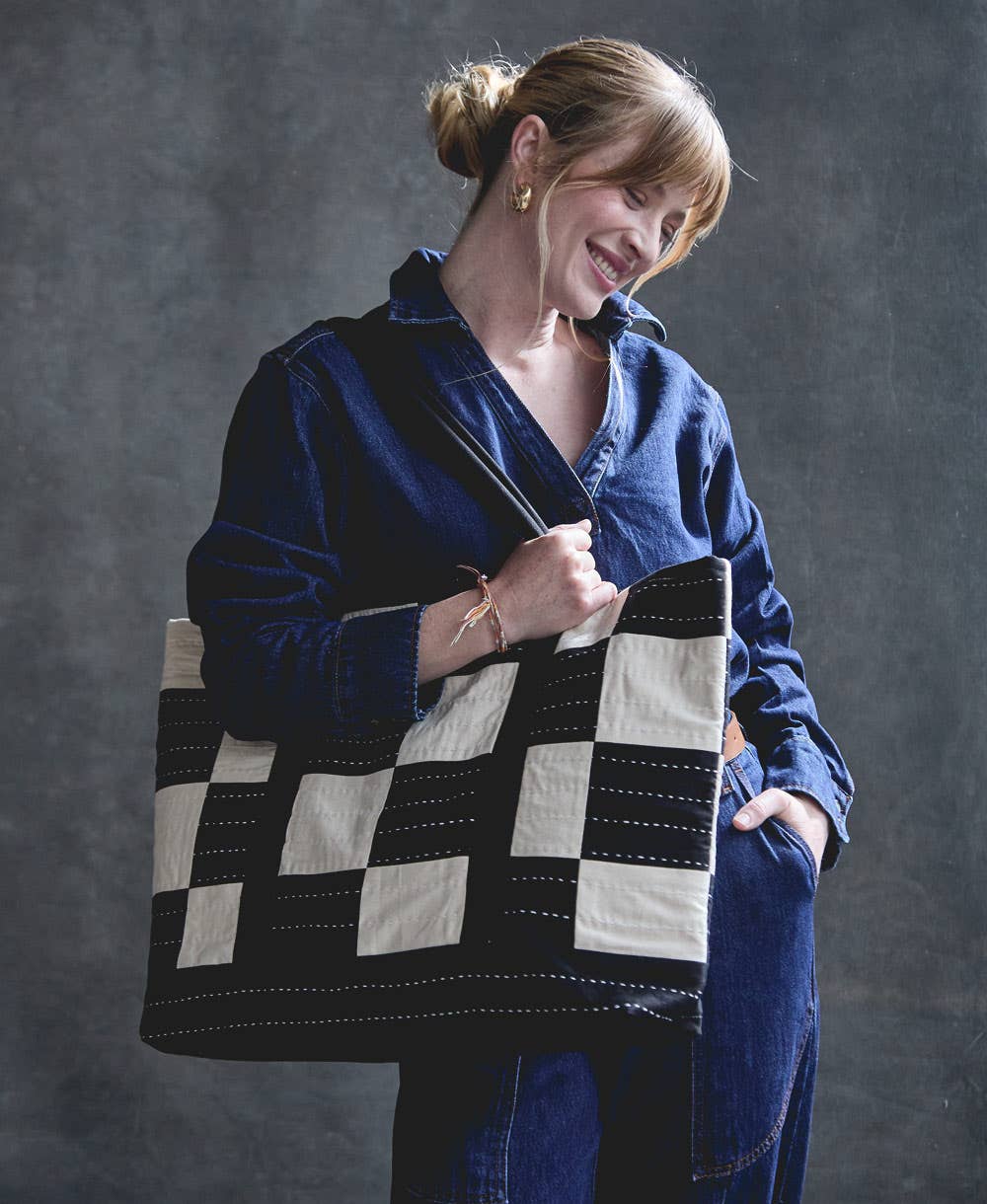 Checkered Canvas Tote Bag