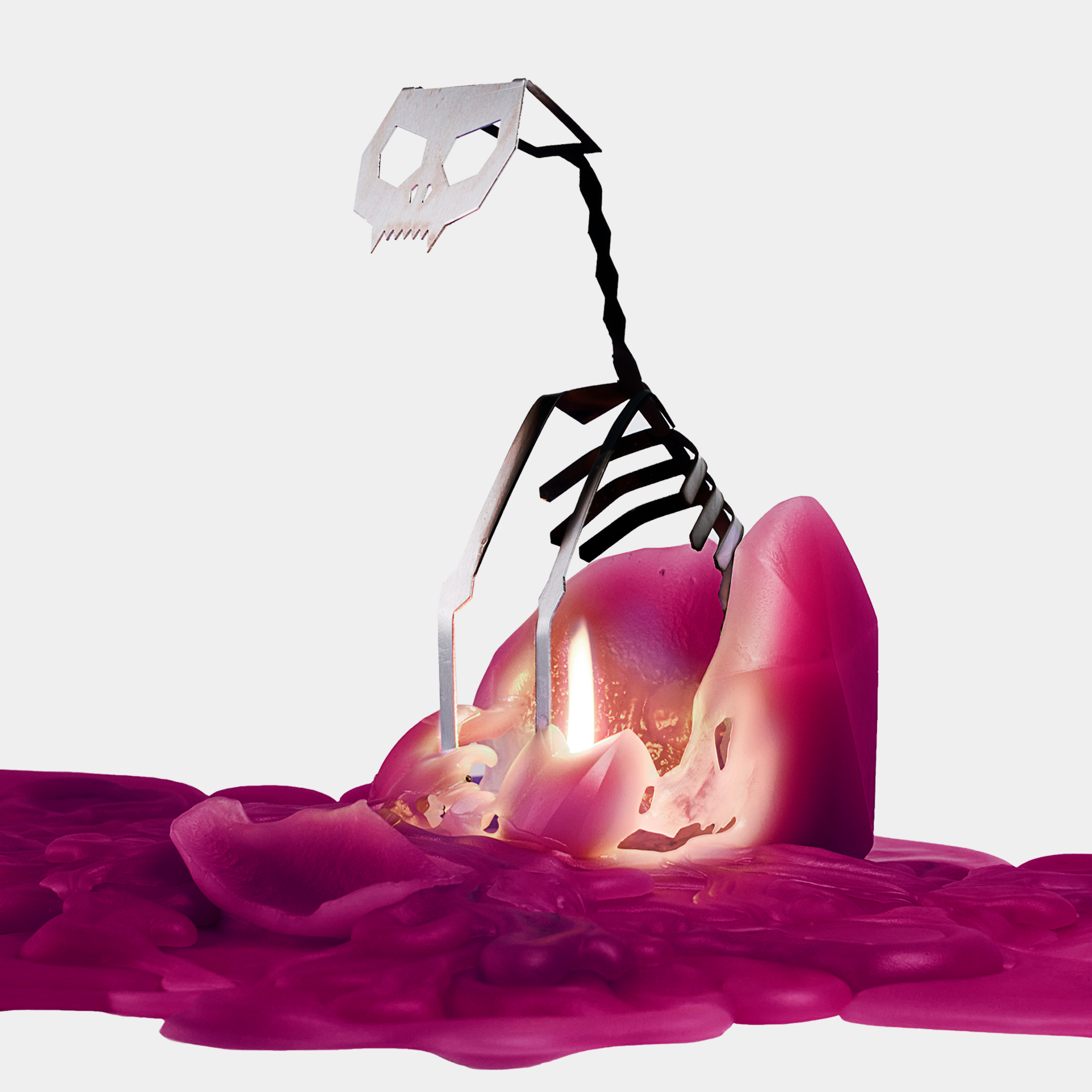 Pyropet Cat Candle with Skeleton - Red