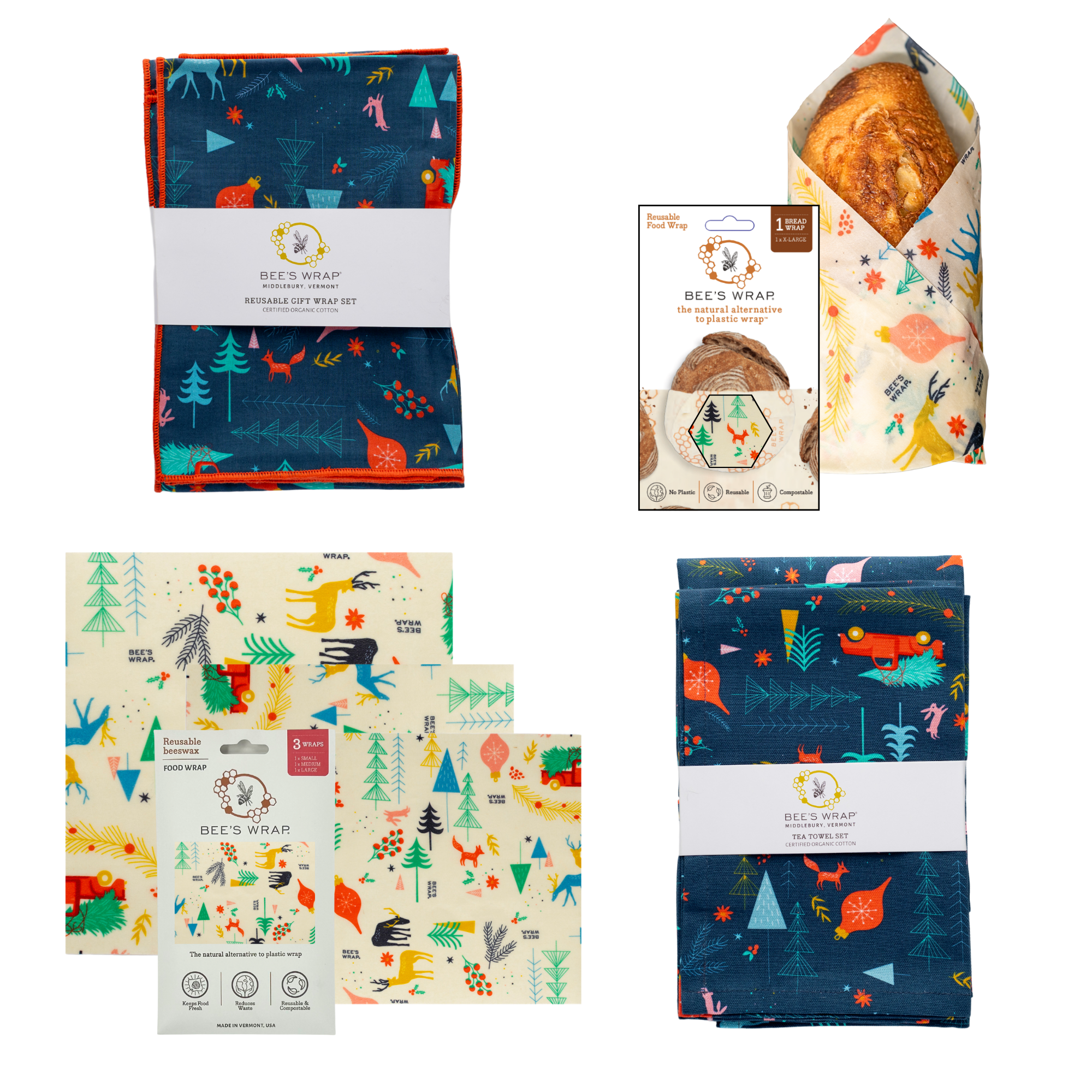 Bee&#39;s Wrap - Winter Wonderland Assorted 3 Pack, Reusable Food Wraps