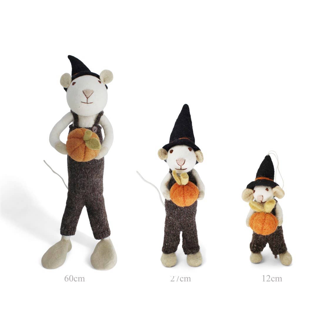 Small White Boy Mouse w/Pumpkin and Brown Pants
