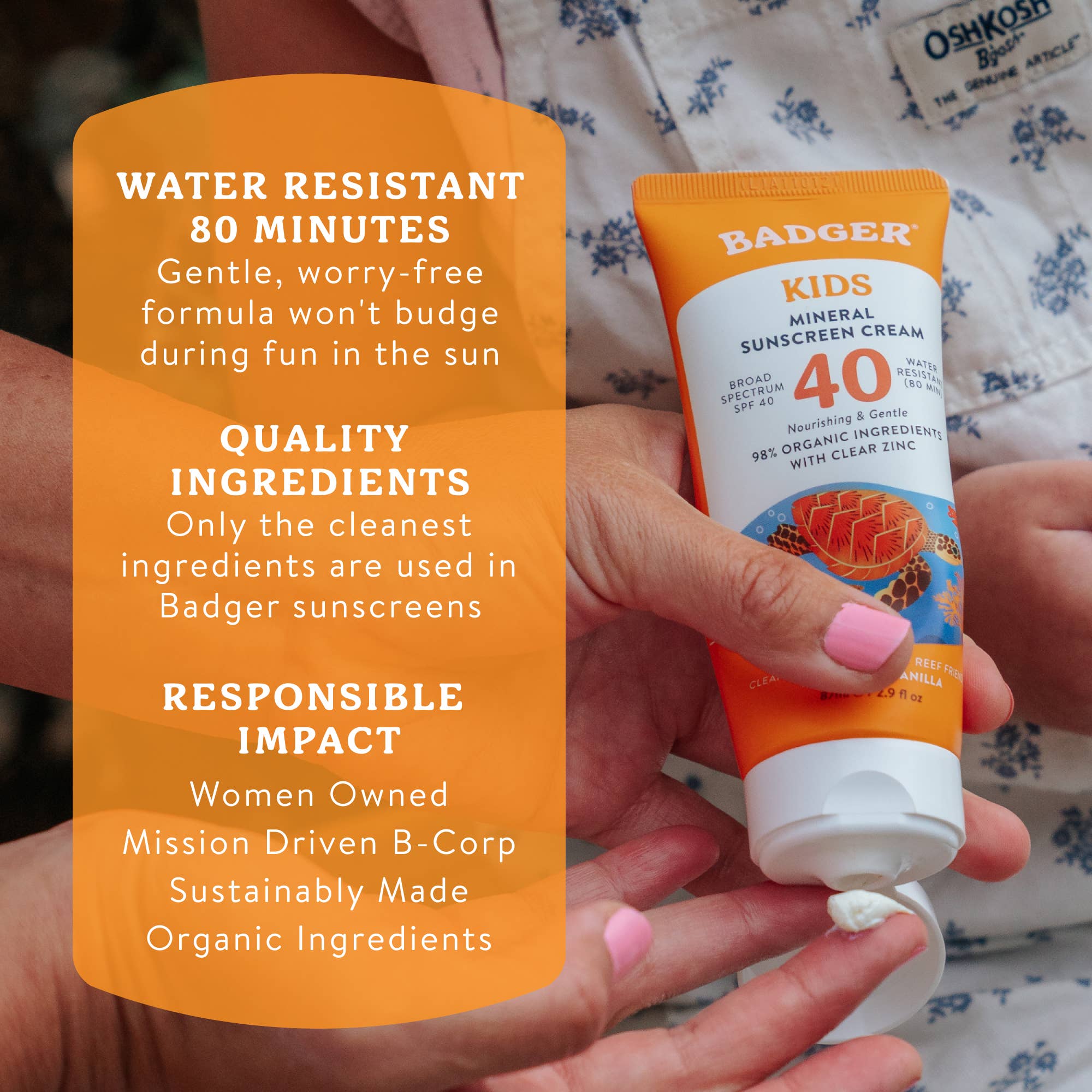 Badger Kids Mineral Sunscreen Cream SPF 40, with Zinc Oxide