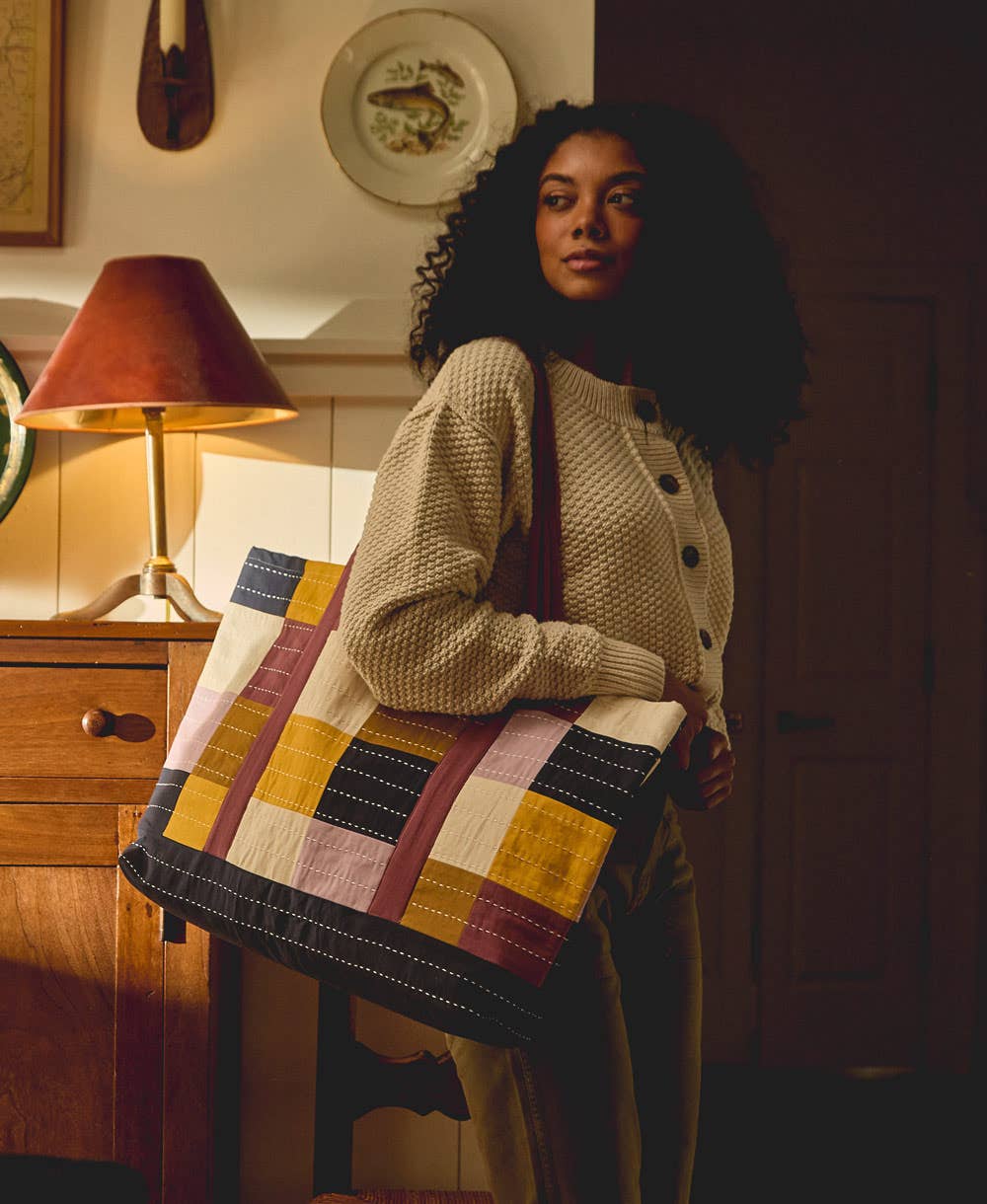 Checkered Canvas Tote Bag - Lilac