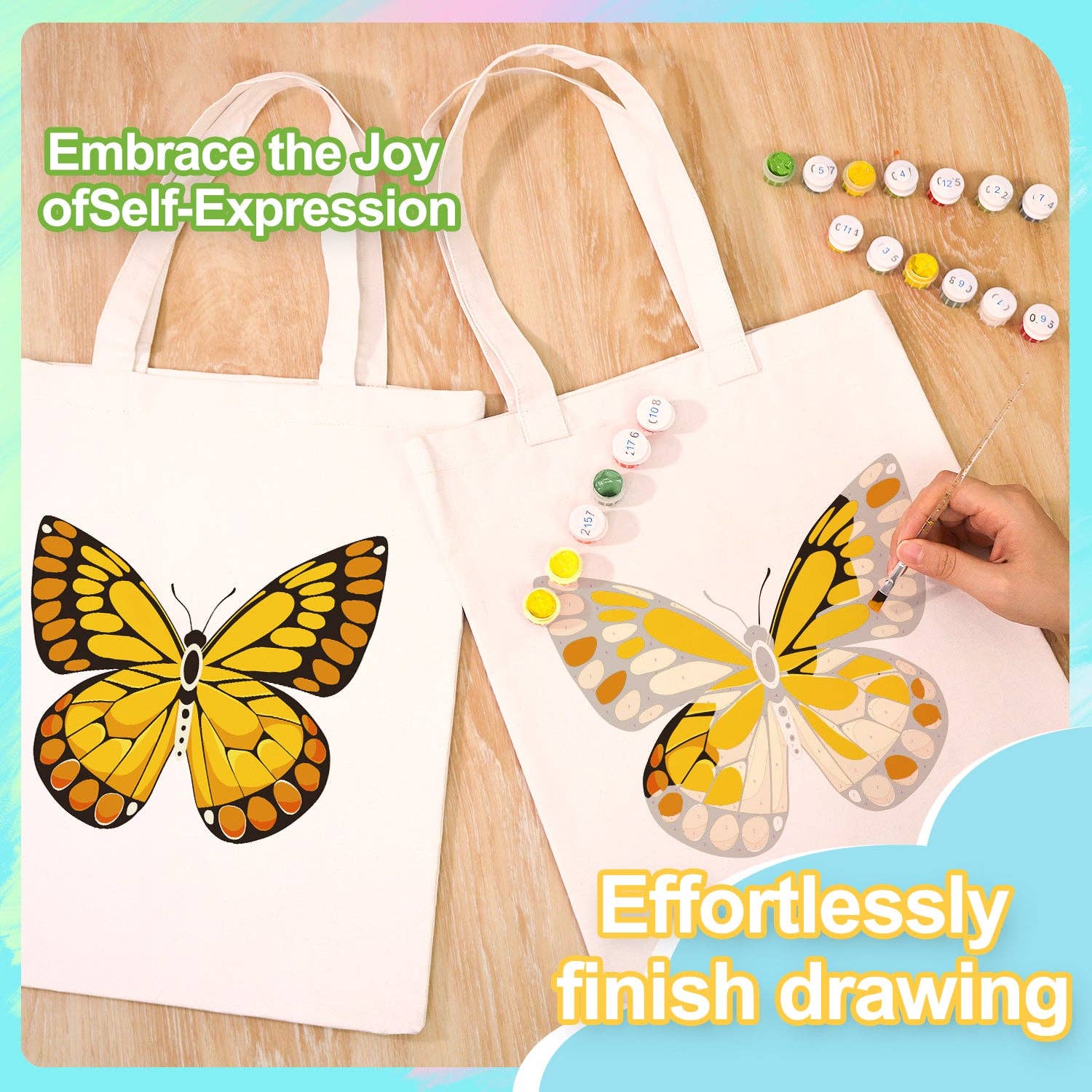 Paint Your Numbers - Golden Monarch Tote – Sunset Butterfly Edition Paint by Numbers Kit