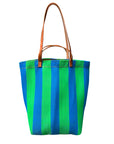 Small Recycled Plastic Market Tote Bag in Green and Blue
