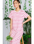 Striped Short Sleeve Maxi Dress with Side Slit