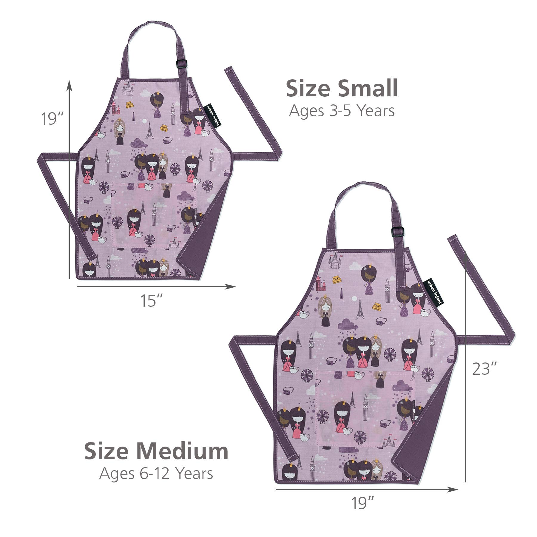 Urban Infant - Little Helper Kids Apron, Washable Cotton/Poly - Violet