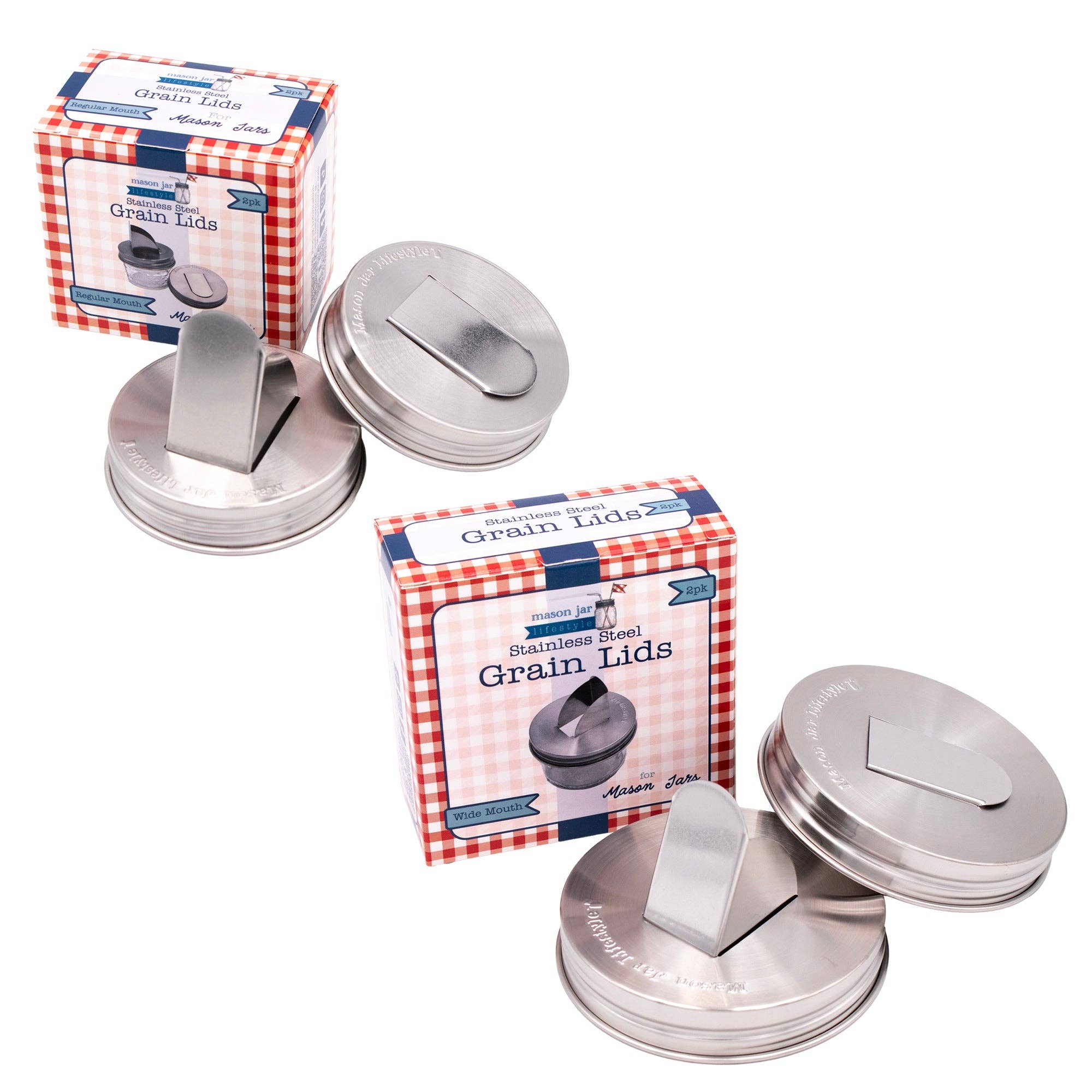 Mason Jar Lifestyle - Grain Dispenser Stainless Steel Lids for Mason Jars 2 Pack