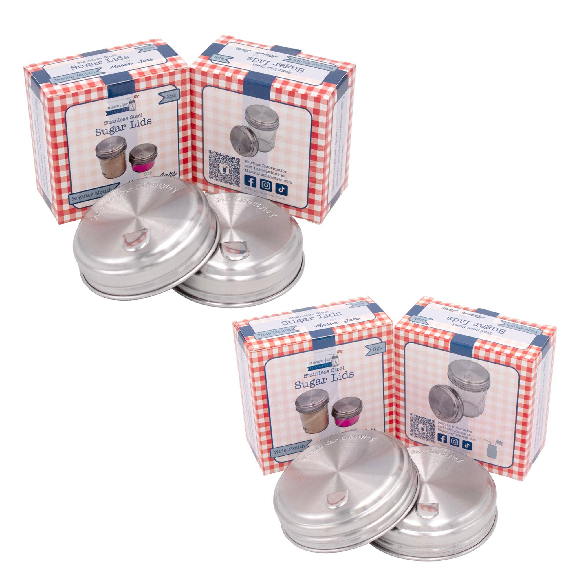 Mason Jar Lifestyle - Sugar Dispensing Stainless Steel Lids for Mason Jars 2 Pack