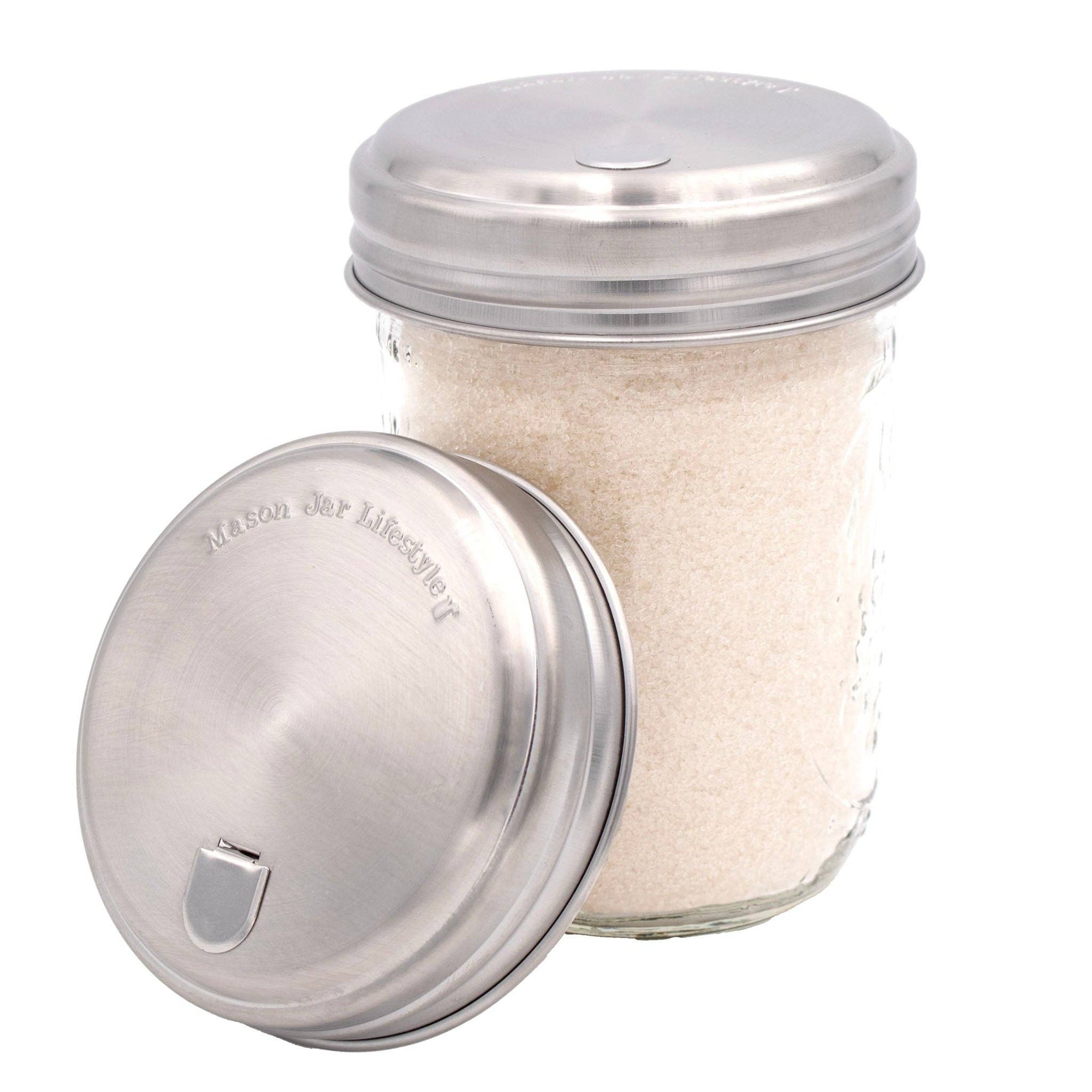 Mason Jar Lifestyle - Sugar Dispensing Stainless Steel Lids for Mason Jars 2 Pack