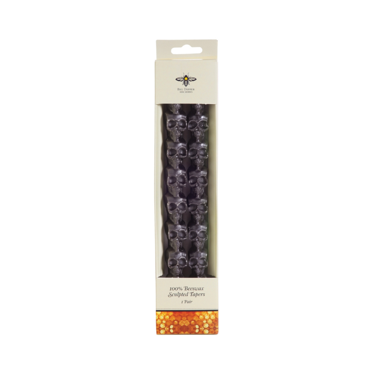 Taper Candles – 100% Pure Beeswax – Sculpted Skull 10"