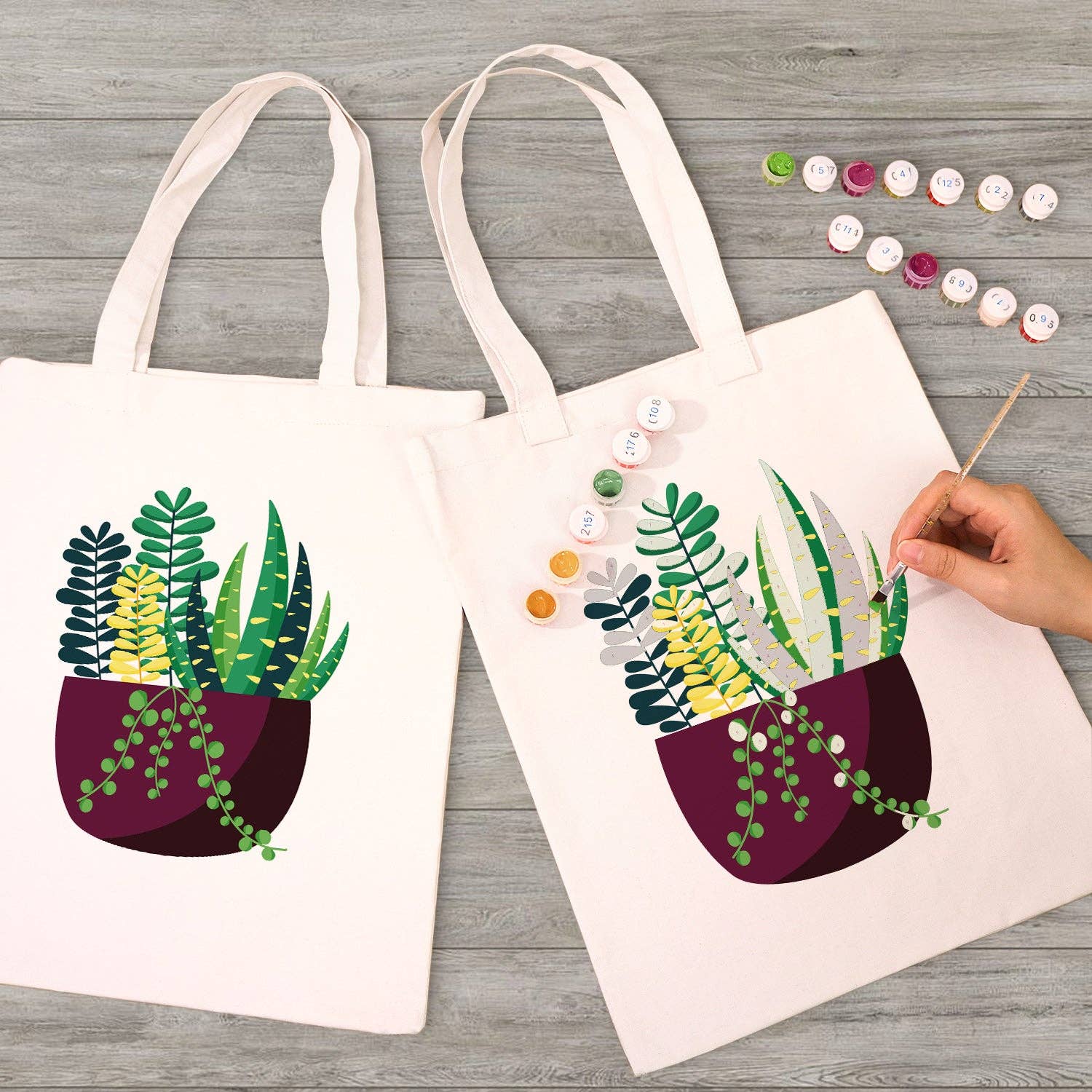 Paint Your Numbers - Succulent Garden Tote Paint by Numbers Kit