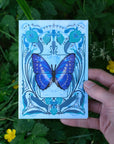 White & Blue Morpho Greeting Card with Removable Butterfly