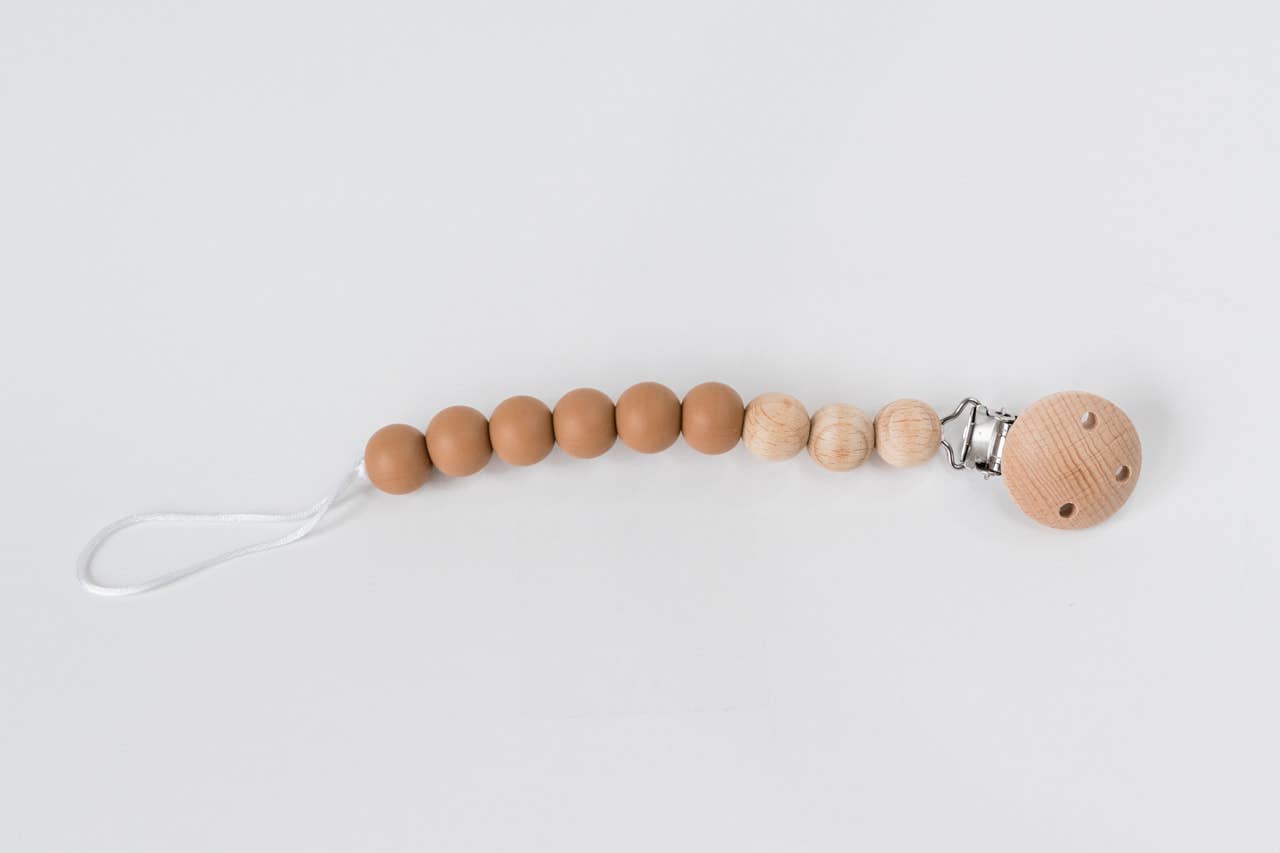 Beaded Wooden &amp; Silicone Pacifier Clip