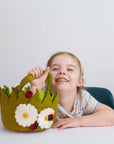 Easter Decor - Felt Easter Basket with Daisies and Ladybugs