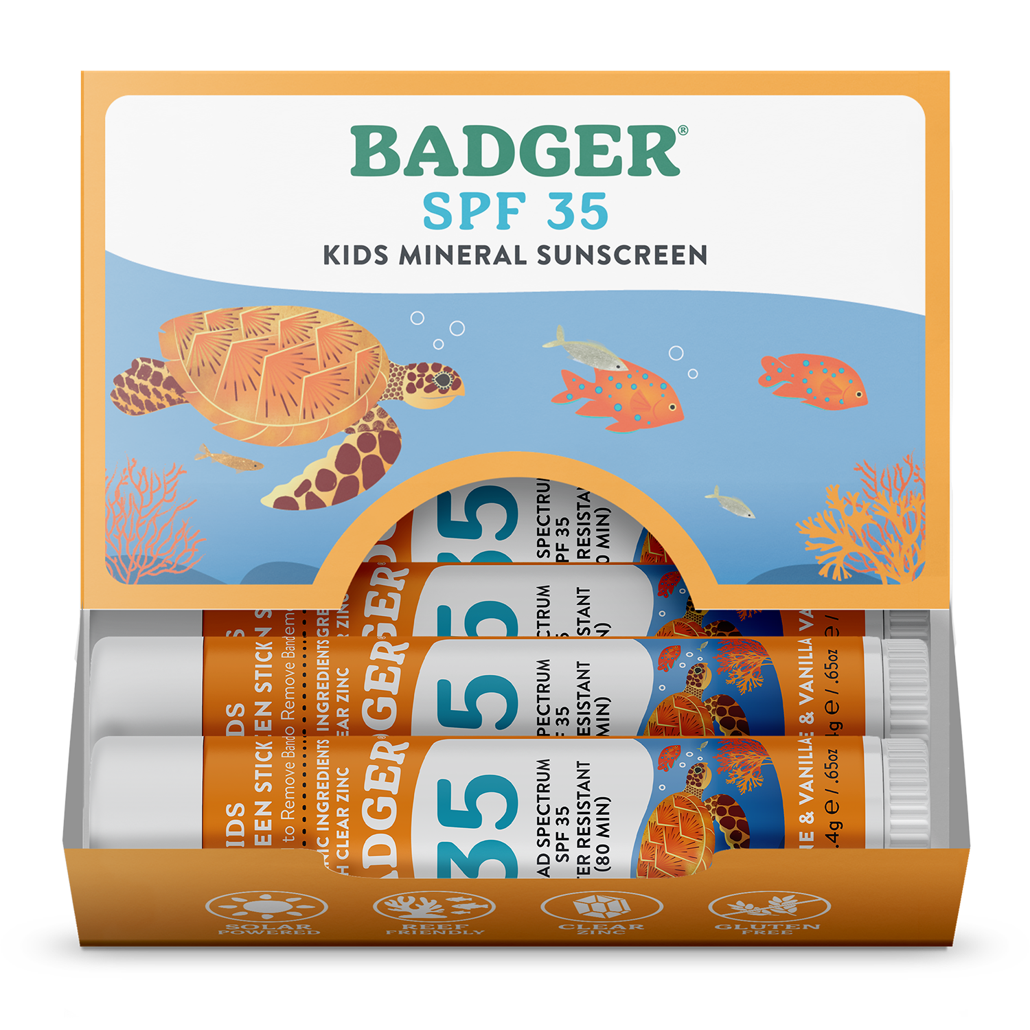 Badger Kids Mineral Sunscreen Face Stick SPF 35, 12ct