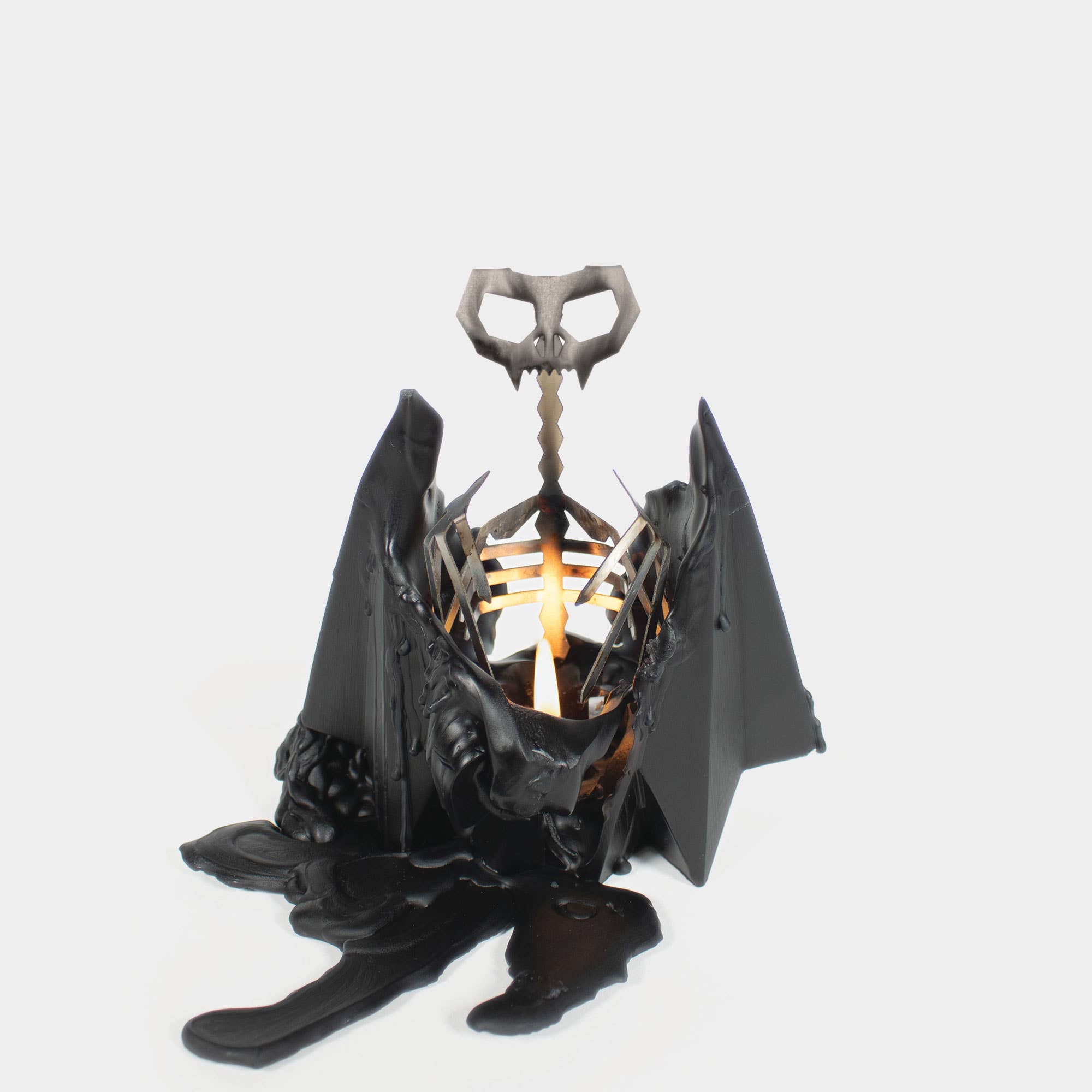 Black Bat Candle with skeleton. Creepy Cute Decor by Pyropet