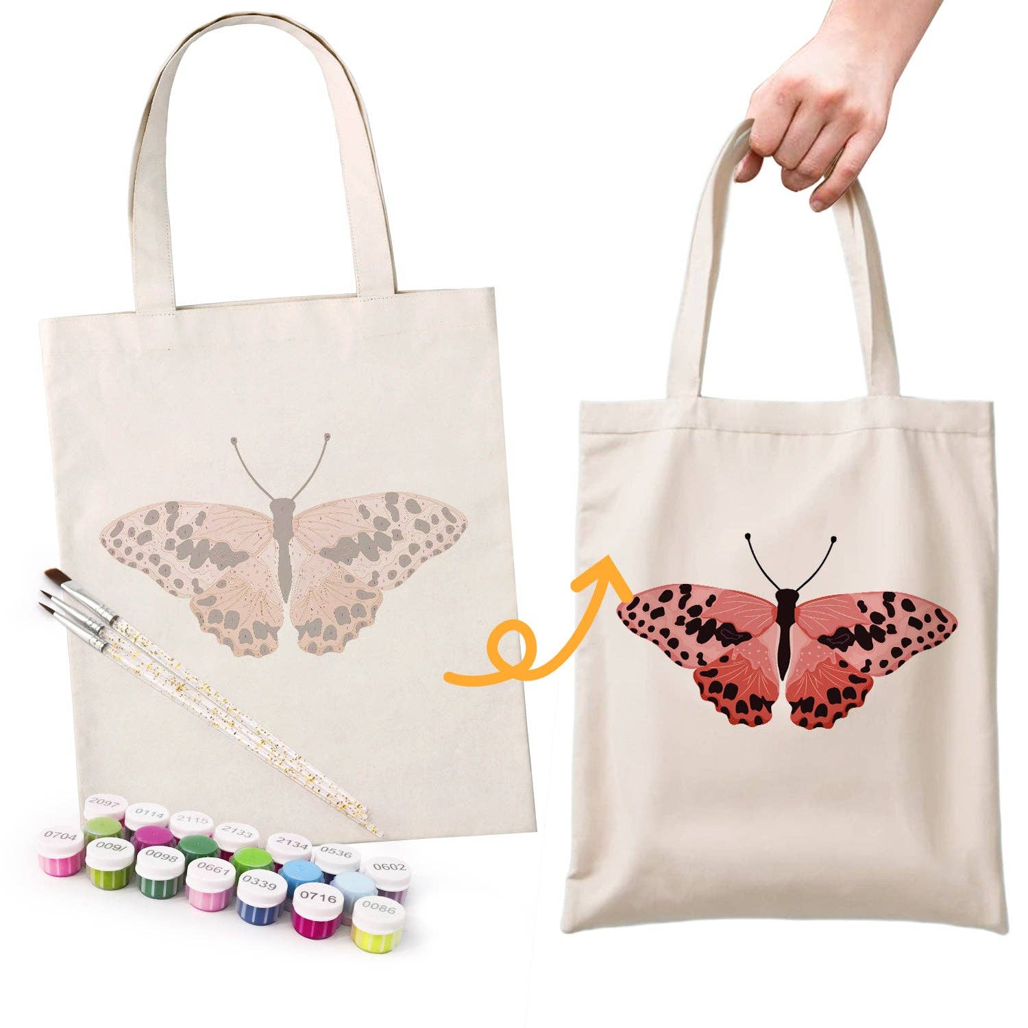 Paint Your Numbers - Blush Flutter Tote – Pink Butterfly Edition Paint by Numbers Kit